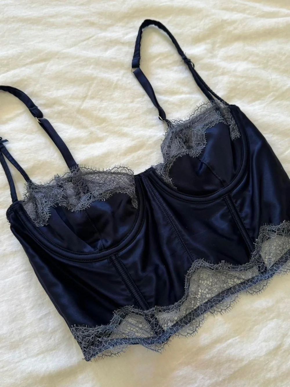 Rare Victoria’s Secret Dream Angels Blue Bustier Corset Top 32B Satin Lace Y2K